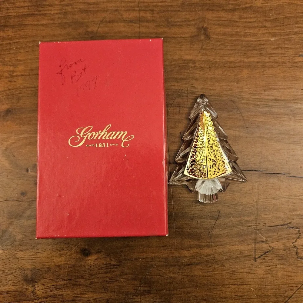 Vintage Gorham‎ Crystal Gold Christmas Tree Ornament In Original Box READ